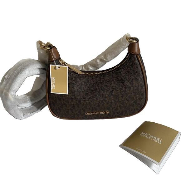 Michael Kors Cora brown mini zip pouchette bag - Picture 1 of 8